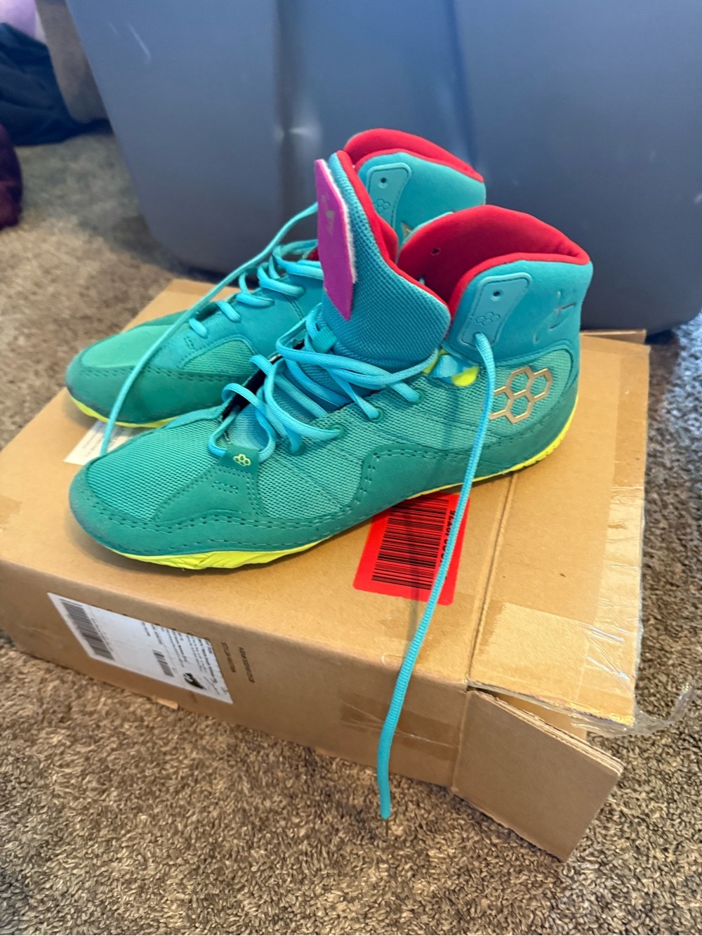 Teal High-Top Athletic Sneakers with Pink Lining